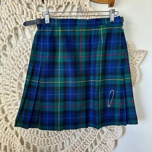 Pitlochry Scottish Wool Tartan Plaid Top Pleated Mini Skirt Green Size 0/24